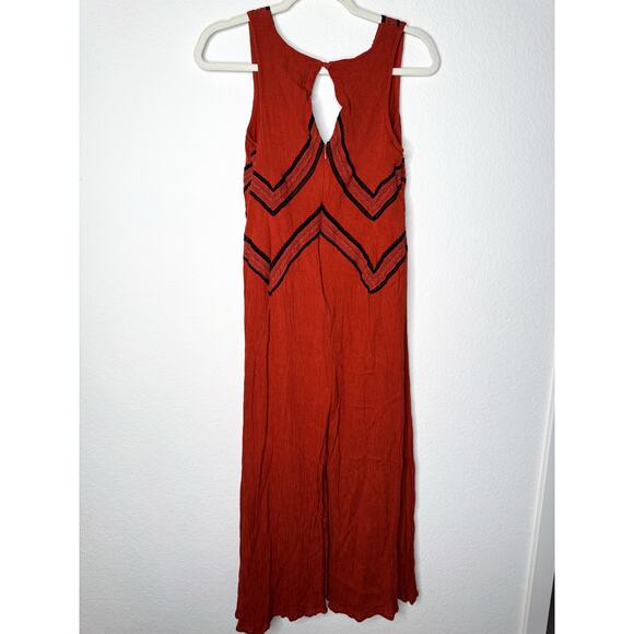 Anthropologie Maeve Desert Embroidered Boho Terracotta Jumpsuit - Picture 2 of 8